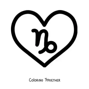 Coloring page of an easy Capricorn symbol in a heart