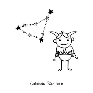 Coloring page of a cartoon of the Capricorn sign mythology and its constellation