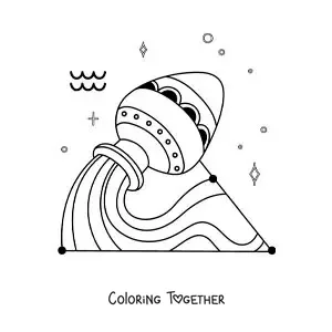 Coloring page of an animated Aquarius symbol