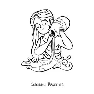 Coloring page of an animated girl of the Aquarius sign