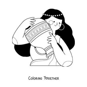 Coloring page of an animated woman of the Aquarius sign