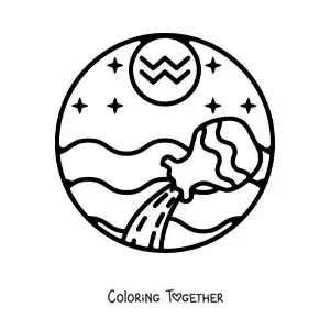 Coloring page of an easy Aquarius zodiac sign symbol for kids