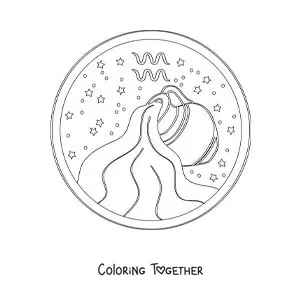 Coloring page of an Aquarius water vessel with its symbol