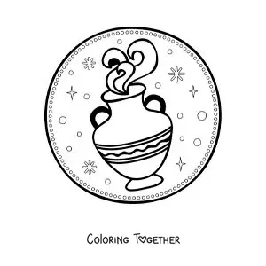 Coloring page of an Aquarius symbol with stars