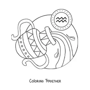 Coloring page of an Aquarius vessel with its symbol pouring water
