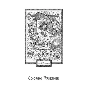 Coloring page of an Aquarius sign card