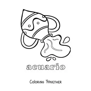 Coloring page of the Aquarius sign symbol with its name