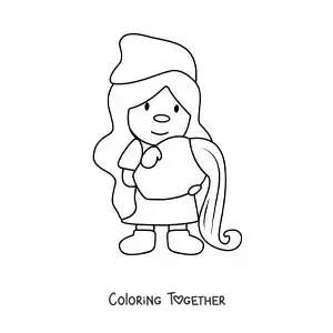 Coloring page of a childish animated gnome of the Aquarius sign