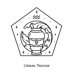 Coloring page of a jug of water with the Aquarius symbol