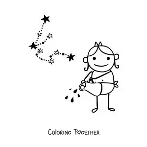 Coloring page of a cartoon of the Aquarius sign mythology and its constellation