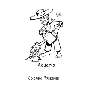 Coloring page of a childish cartoon of the Aquarius sign mythology