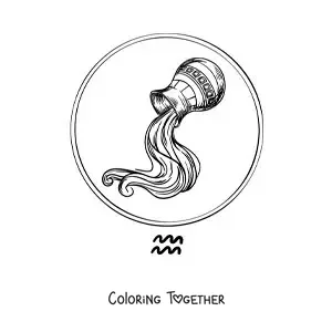Coloring page of a realistic Aquarius sign water jug