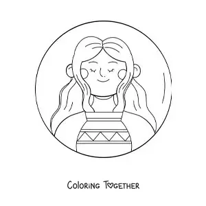 Coloring page of an animated girl with the Aquarius symbol
