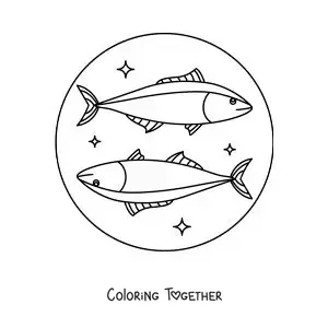 Coloring page of two Pisces sign fish