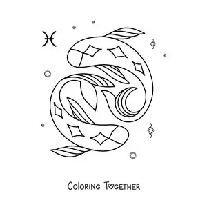 Coloring page of the Pisces sign symbol