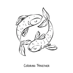 Coloring page of an animated Pisces sign symbol for kids