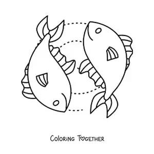 Coloring page of an easy animated Pisces sign