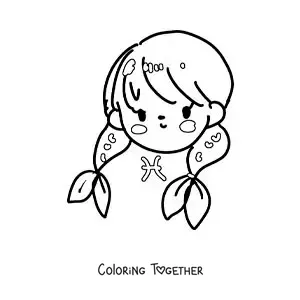 Coloring page of a kawaii girl of the Pisces sign