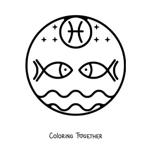 Coloring page of an easy Pisces zodiac sign symbol for kids