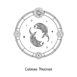 Coloring page of Pisces sign symbols
