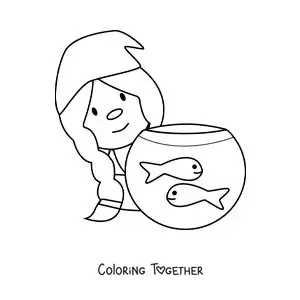 Coloring page of a childish animated gnome of the Pisces sign