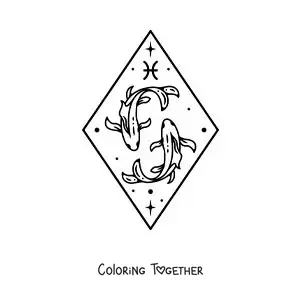 Coloring page of the Pisces sign with stars