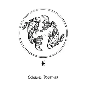 Coloring page of Pisces sign fish in a realistic style