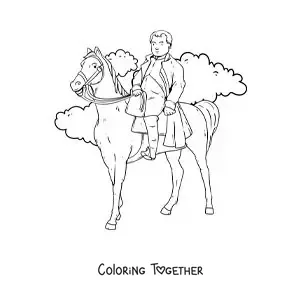 Coloring page of an animated Napoleon Bonaparte on his horse