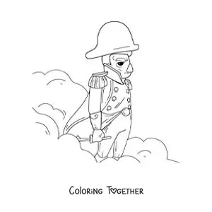 Coloring page of an animated Napoleon Bonaparte as a general