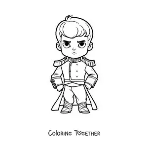 Coloring page of a kawaii Napoleon Bonaparte
