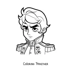 Coloring page of an animated kawaii Napoleon Bonaparte