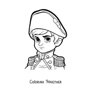Coloring page of a kawaii Napoleon Bonaparte with his hat