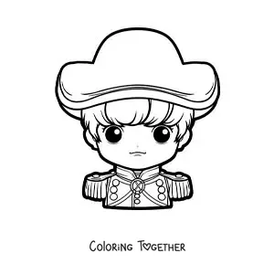 Coloring page of a kawaii Napoleon Bonaparte for kids
