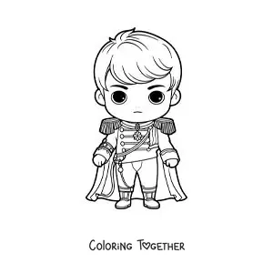 Coloring page of a kawaii Napoleon Bonaparte as a general