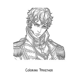 Coloring page of Napoleon Bonaparte in an anime style