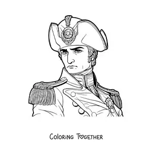 Coloring page of a realistic portrait of Napoleon Bonaparte with his hat