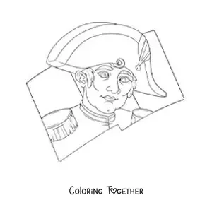 Coloring page of the face of Napoleon Bonaparte with the flag of France