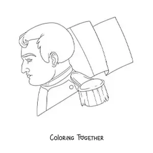 Coloring page of Napoleon Bonaparte in profile with the flag of France