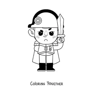 Coloring page of a cartoon of Napoleon Bonaparte with his sword
