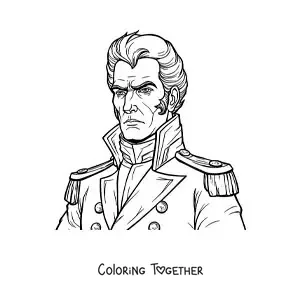 Coloring page of an animated Simon Bolivar in his uniform