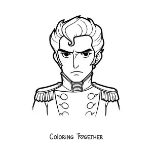 Coloring page of an animated Simon Bolivar for kids