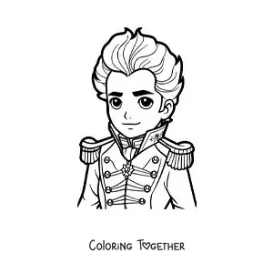 Coloring page of a kawaii Simon Bolivar in his youth