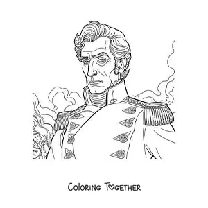 Coloring page of Simon Bolivar in a battle