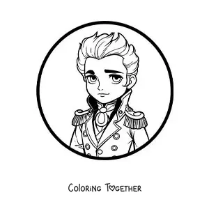 Coloring page of a kawaii Simon Bolivar in anime style