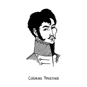 Coloring page of the real Simon Bolivar with a mustache