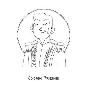Coloring page of a cartoon of Simon Bolivar for kids