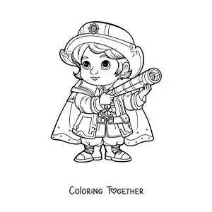 Coloring page of a kawaii boy dressed as Christopher Columbus