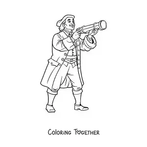 Coloring page of Christopher Columbus with a spyglass in cartoon style