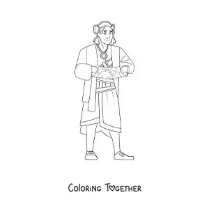 Coloring page of an animated Christopher Columbus with a map