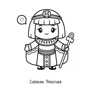 Coloring page of cartoon kawaii Cleopatra